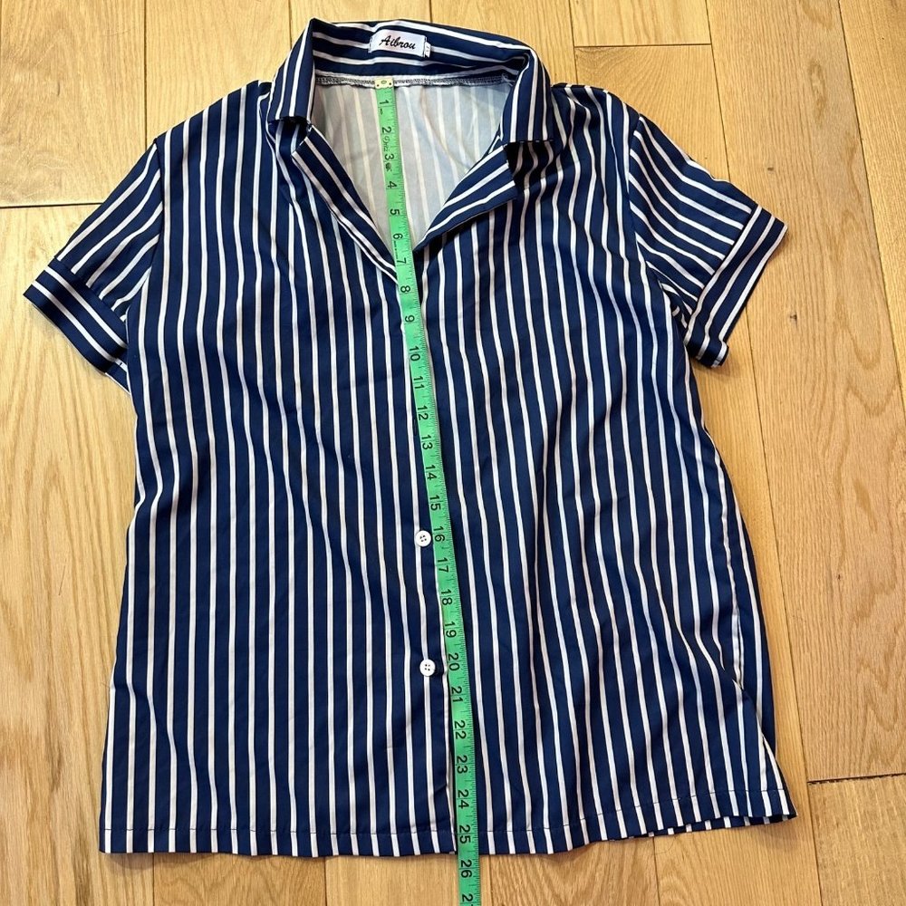 Blue and White Vertical Striped Loungewear Pajama Set - Picture 6 of 8